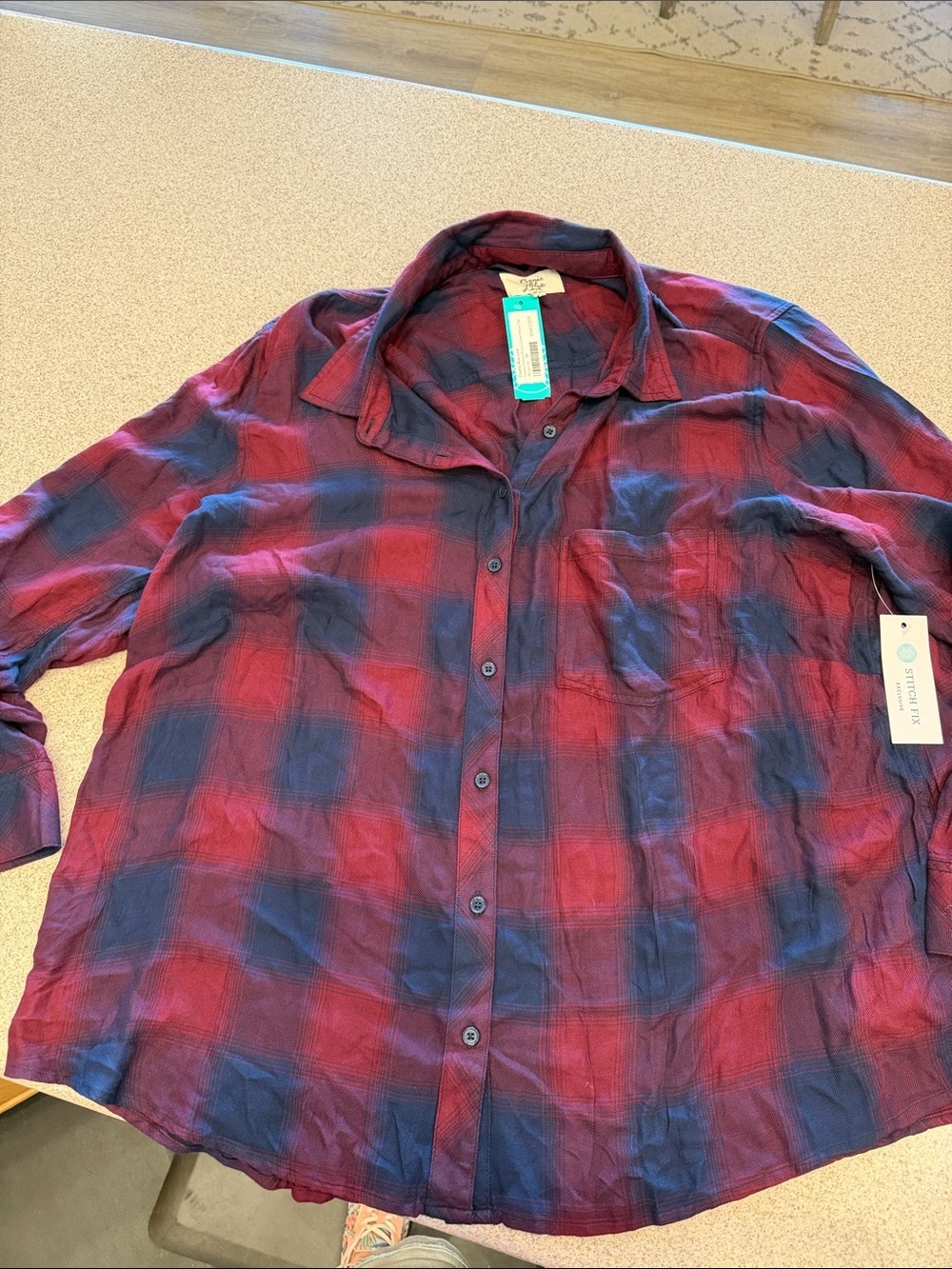 NWT Red and Navy Plaid Button-Up Shirt - Women’s plus 3X